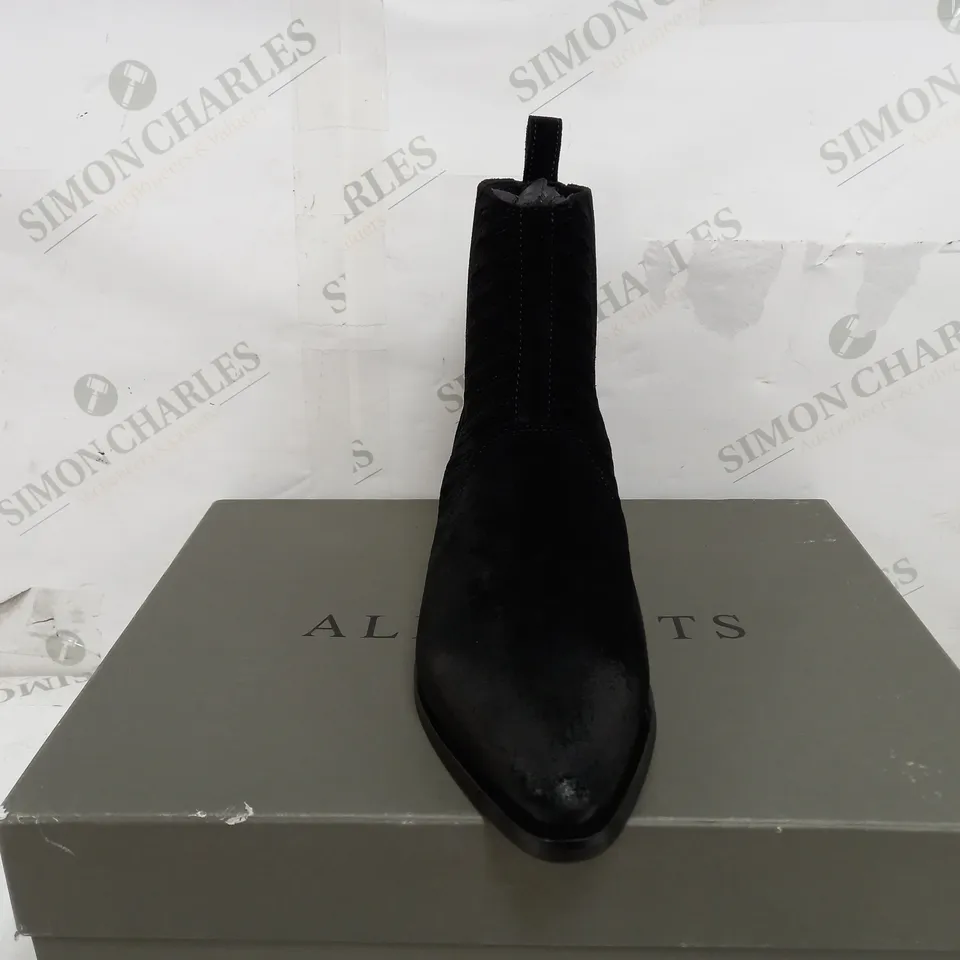 BOXED PAIR OF ALL SAINTS FION BLACK COW LEATHER BOOTS - UK 6