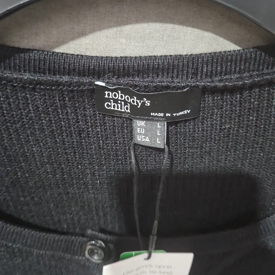 NOBODYS CHILD WAISTED LONG LINE CARDIGAN IN BLACK - UK LARGE