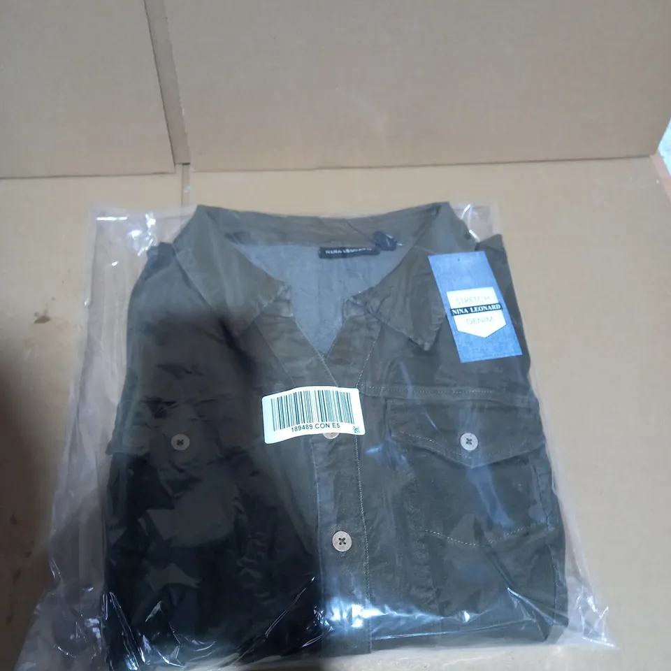 NINA LEONARD STRETCH DENIM DARK OLIVE JACKET - 2XL