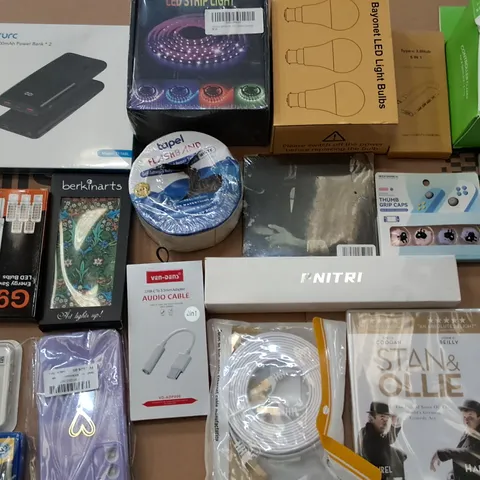 LARGE QUANTITY OF ASSORTED ITEMS TO INCLUDE LED STRIP LIGHT, PHONE CASES AND POWER BANKS