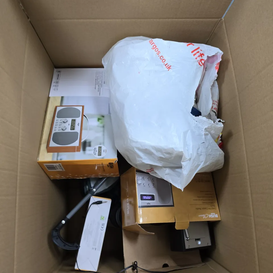 BOX OF ASSORTED ITEMS TO INCLUDE KIDS PRAMS, SPEAKERS AND BLUETOOTH RADIO