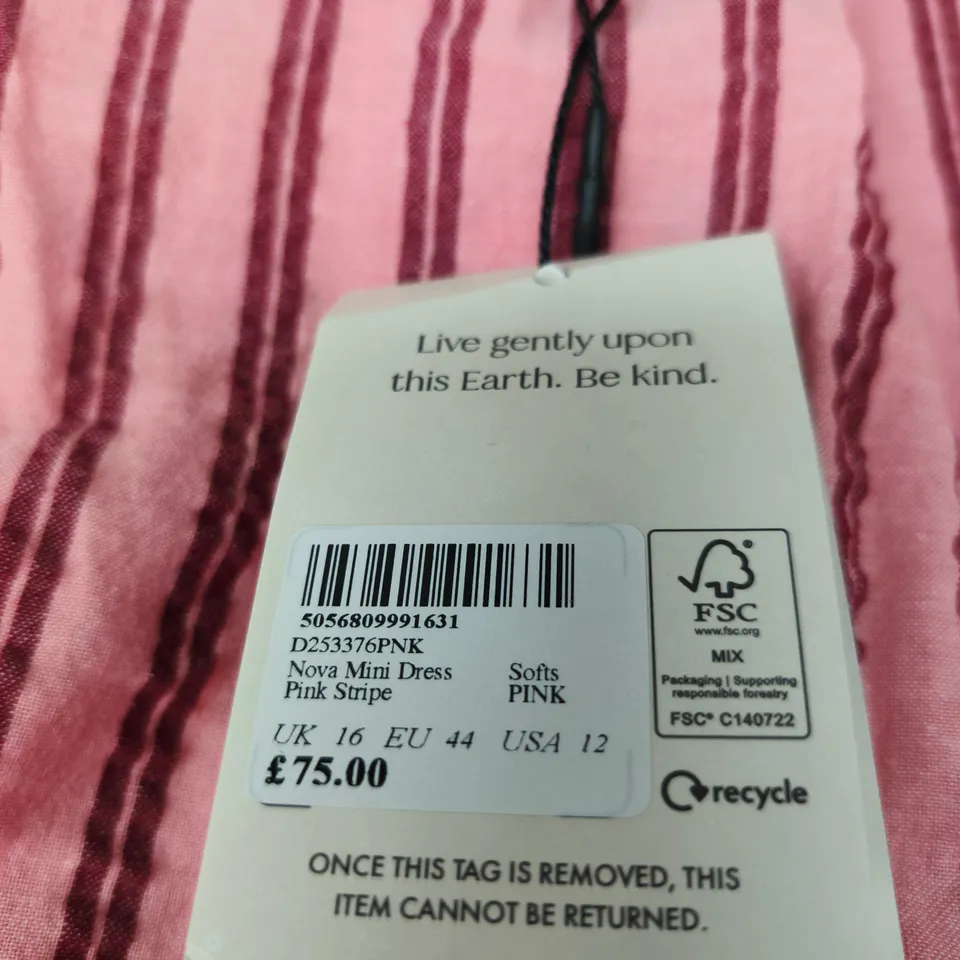 NOBODYS CHILD NOVA MINI DRESS - PINK STRIPE, UK 16