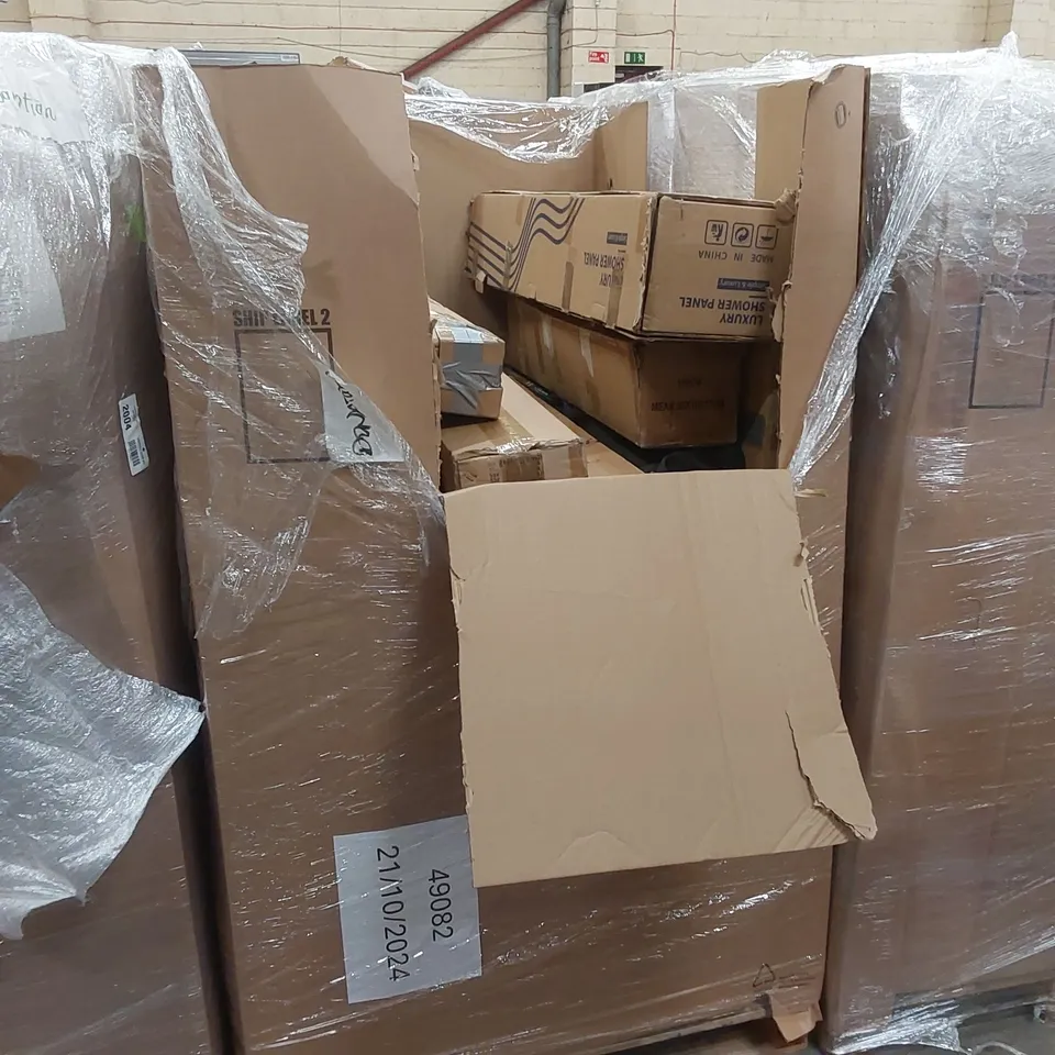 PALLET OF ASSORTED HOUSEHOLD ITEMS AND CONSUMER PRODUCTS TO INCLUDE; BOXED CAMPING ITEMS & BOXED HOME FURNITURE ETC 
