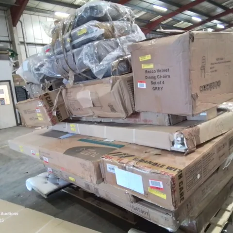 PALLET CONTAINING VARIOUS INCOMPLETE BOXED FURNITURE PARTS AND OTHER HOUSEHOLD ITEMS ETC.