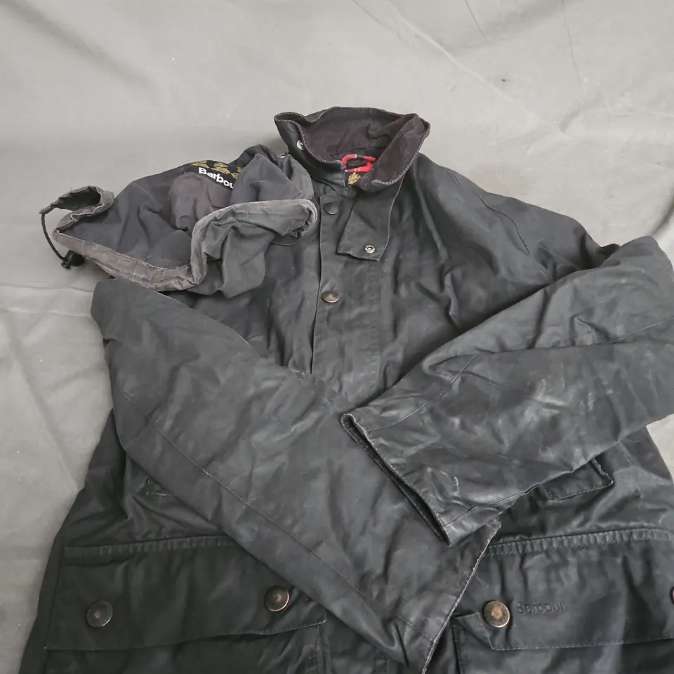 BARBOUR WAXED COTTON JACKET – NAVY, MEN'S SIZE M