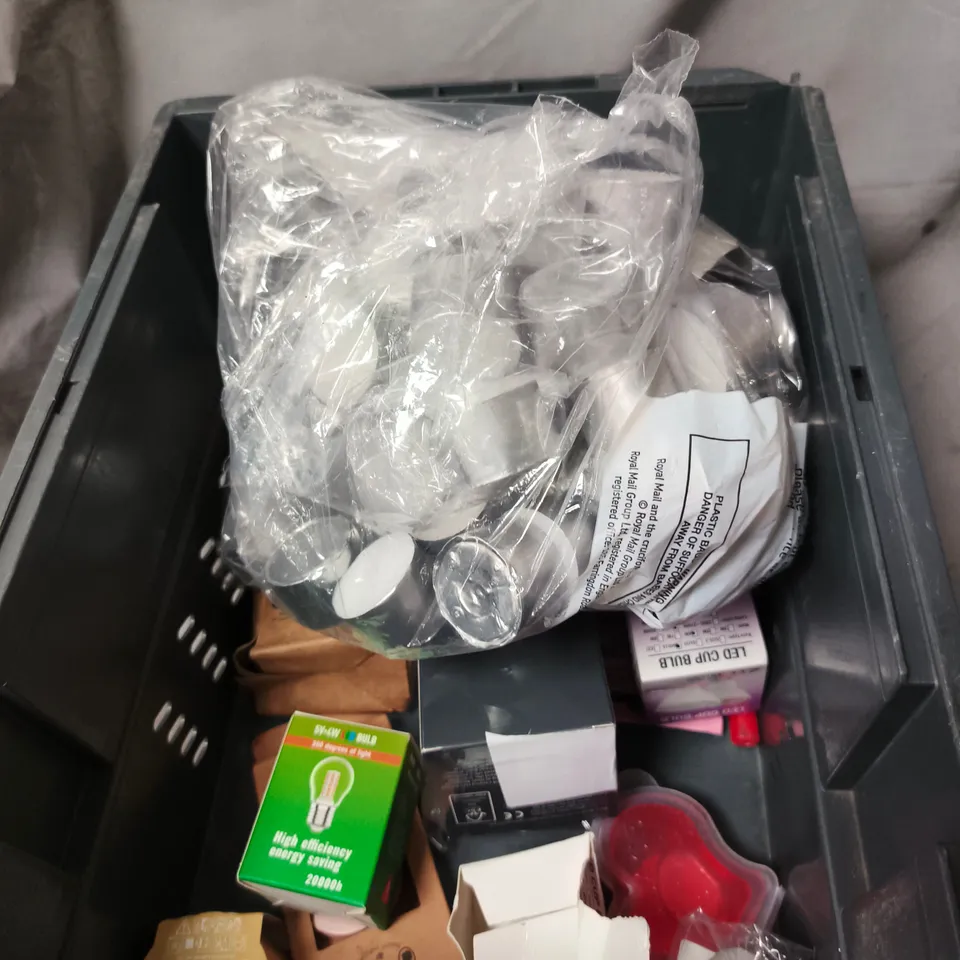 APPROXIMATELY 10 ASSORTED ITEMS INCLUDING TEA LIGHTS , LED CUP BULB AND VILLAGE MELTS