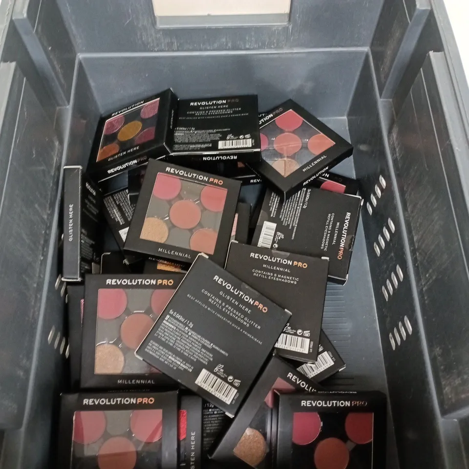 TOTE OF APPROXIMATELY 25 REVOLUTION PRO REFILL EYESHADOW MINI PALLETTES