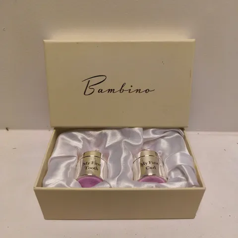 BOXED BAMBINO SILVERPLATED FIRST TOOTH & CURL SET PINK 