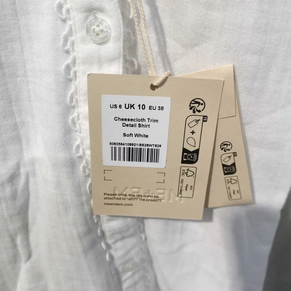 ME+EM CHEESECLOTH TRIM DETAIL SHIRT – WHITE, UK 10 (US 6, EU 38)