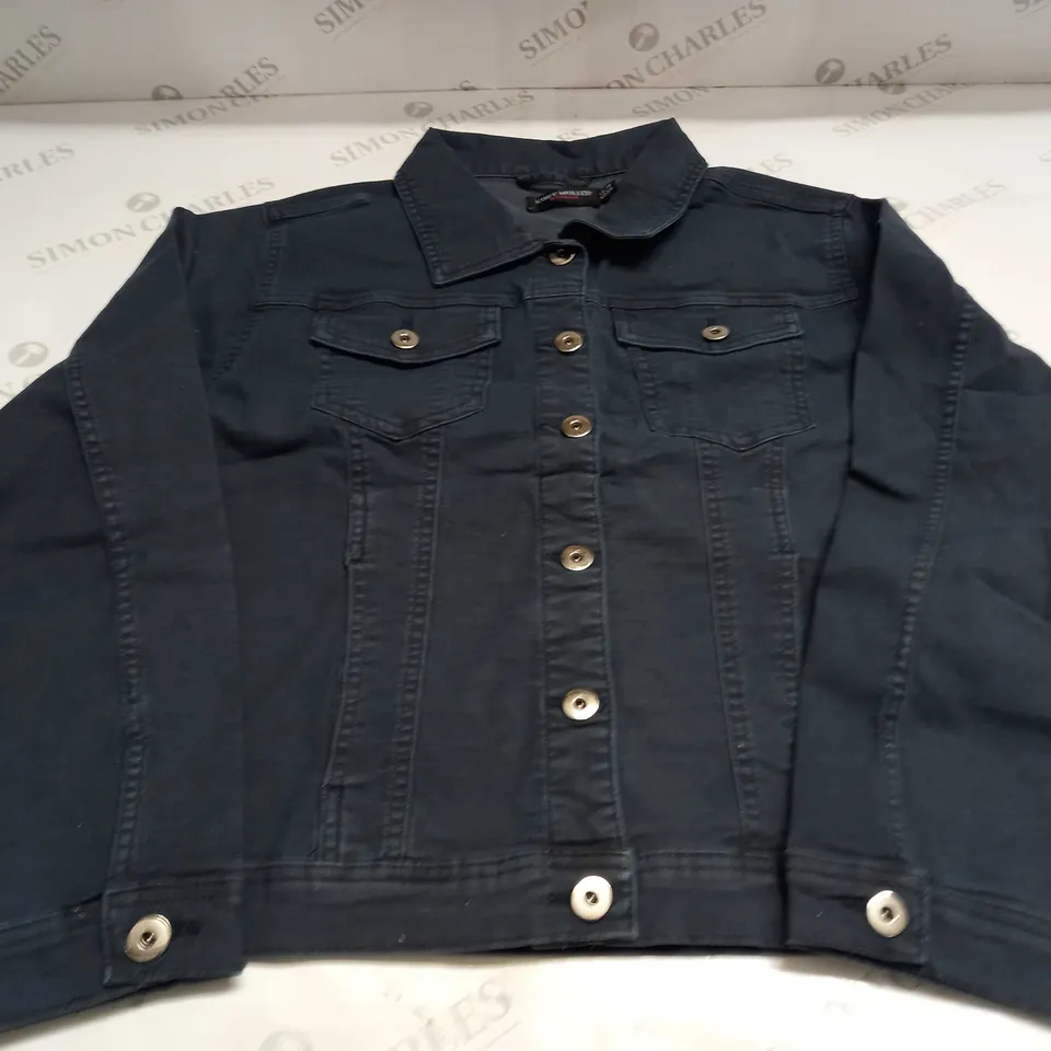 KURT MULLER WOMAN CROP FAUX DENIM JACKET IN NAVY - UK 20
