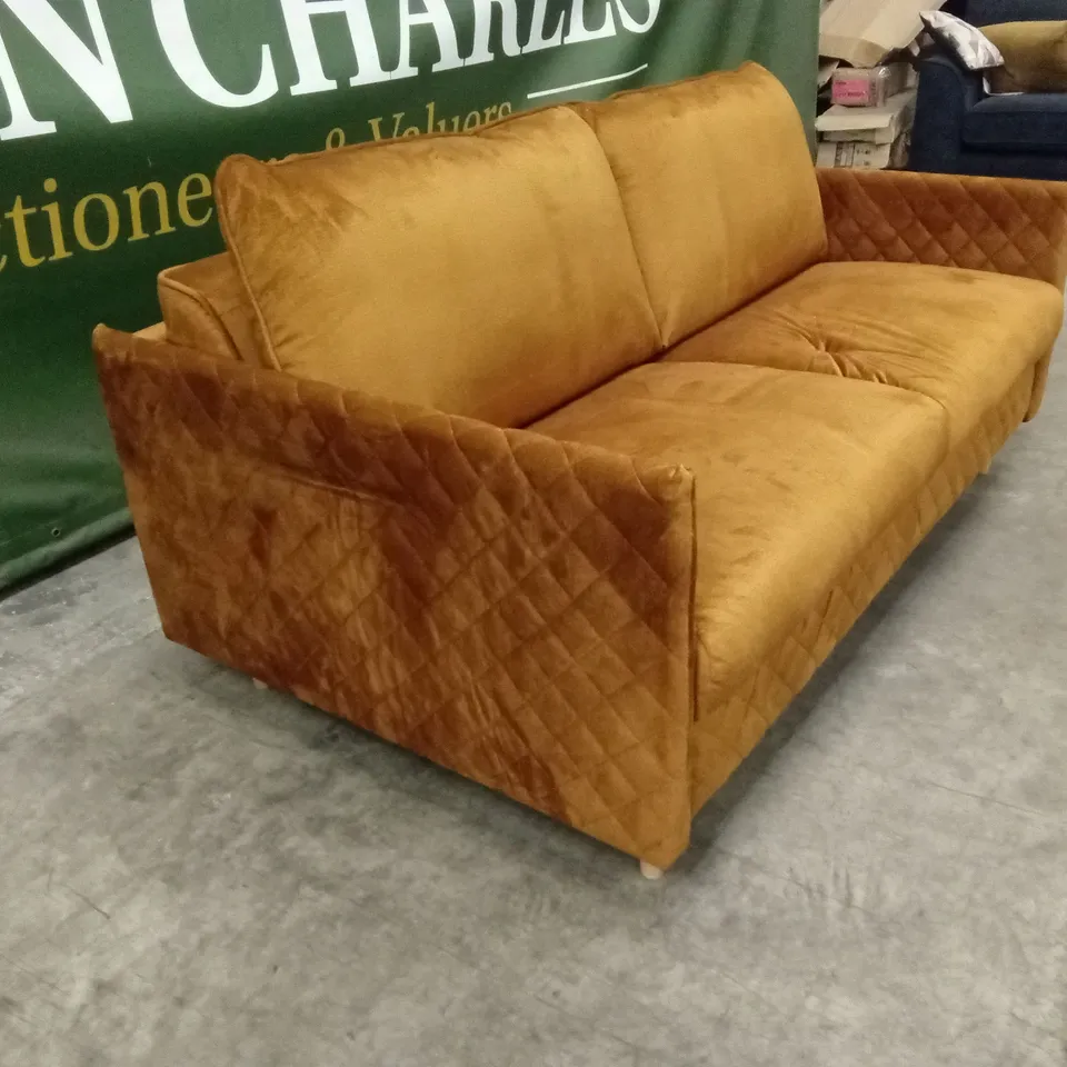 MELIECK 2 SEATER VELVET SOFA BED - YELLOW