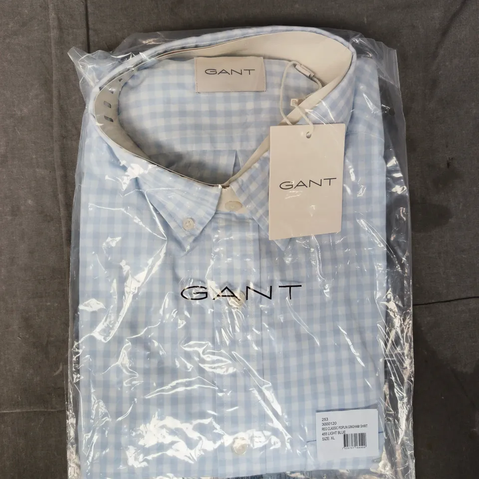 BAGGED GANT CLASSIC POPLIN GINGHAM SHIRT IN LIGHT BLUE SIZE XL