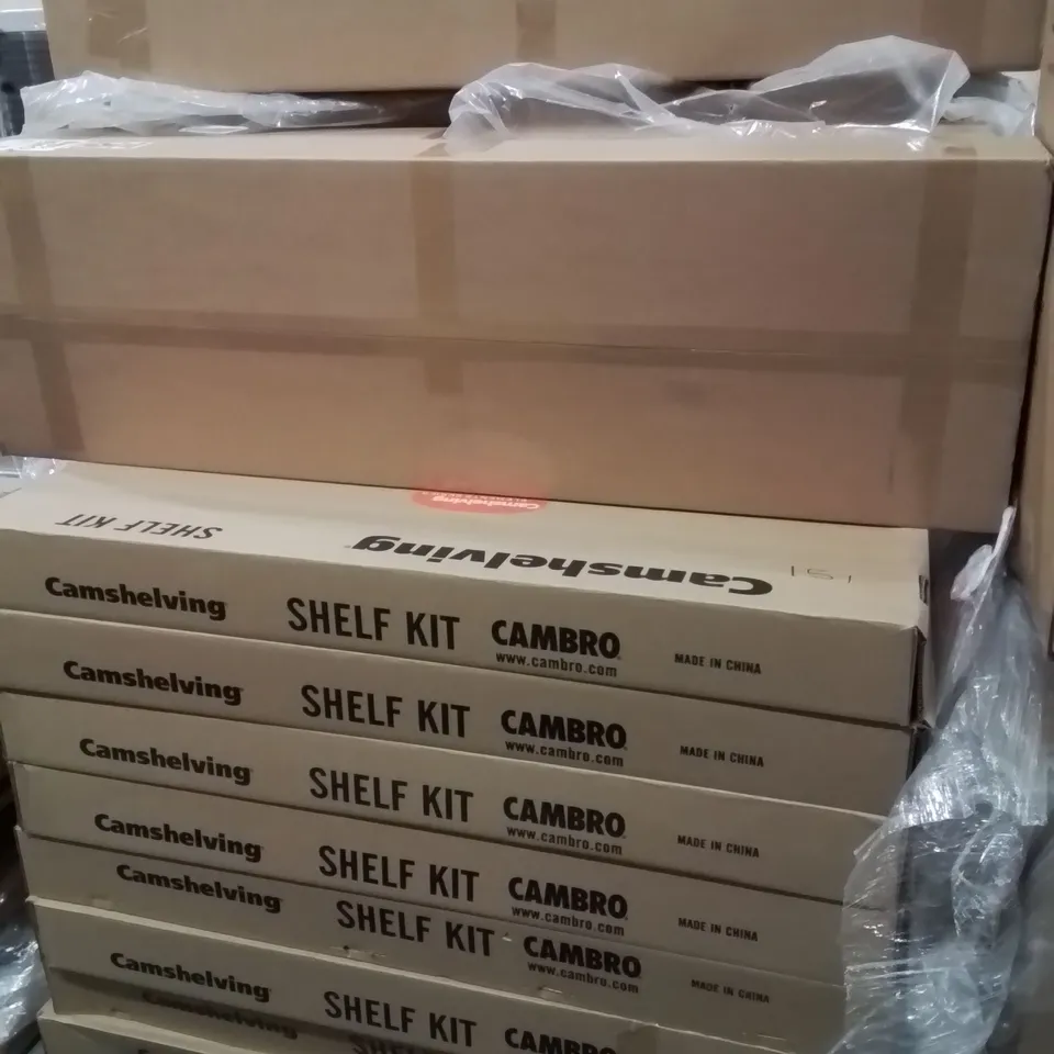PALLET CONTAINING LARGE QUANTITY OF CAMSHELVING SHELF KITS