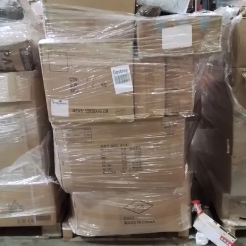 PALLET OF ASSORTED HOUSEHOLD GOODS AND PRODUCTS TO INCLUDE;PORTABLE GAS HEATER,CURLING IRON,DOG BED