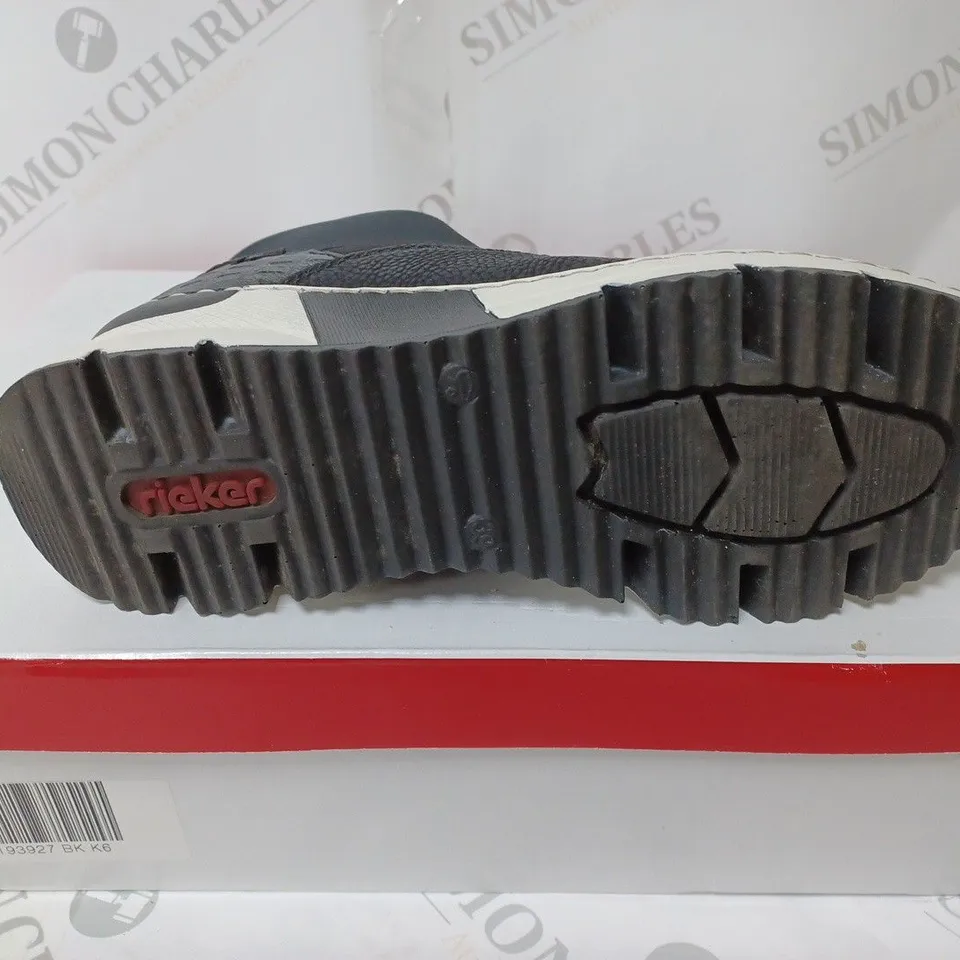 BOXED PAIR OF RIEKERS HIGH TOP TRAINERS BLACK SIZE 6