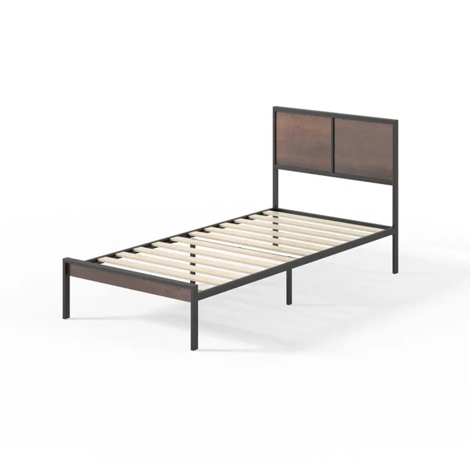 BOXED SLOVAN WOOD AND METAL PLATFORM BED FRAME WITH SPLIT HEADBOARD - SIZE UNSPECIFIED 