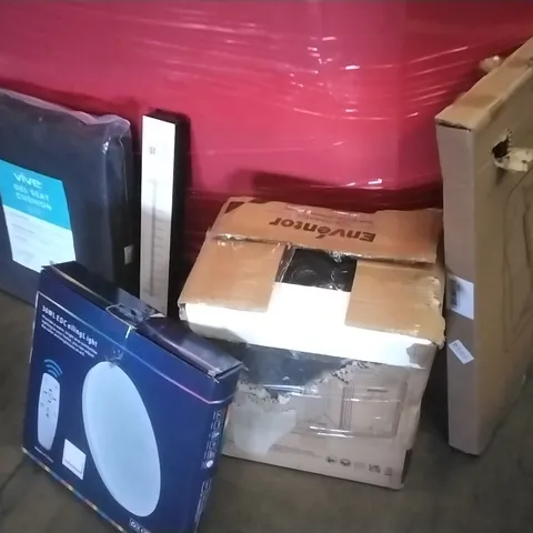 PALLET OF ASSORTED ITEMS INCLUDING GEL SEAT CUSHION, LED CEILING LIGHT, KITCHEN UTENSIL RACK, MINI FRIDGE, LAPTOP LAP STAND