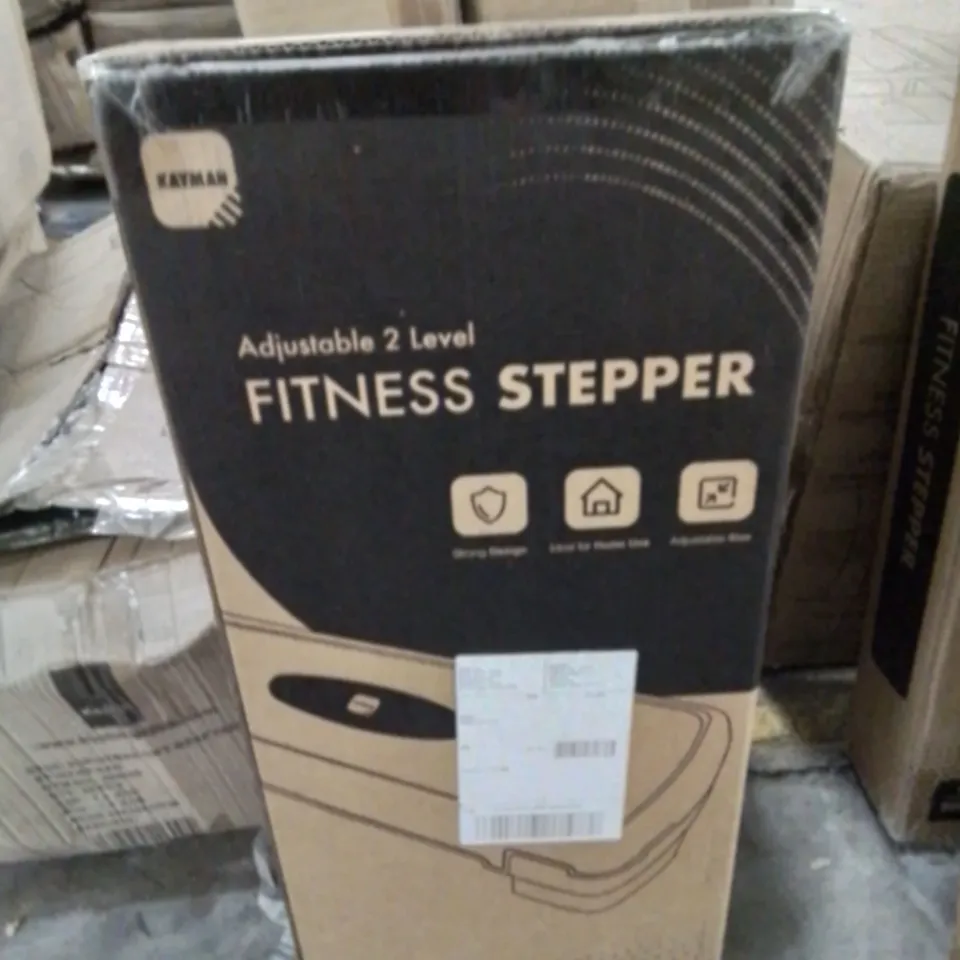 BOXED ADJUSTABLE 2 LEVEL FITNESS STEPPER IN BLUE.