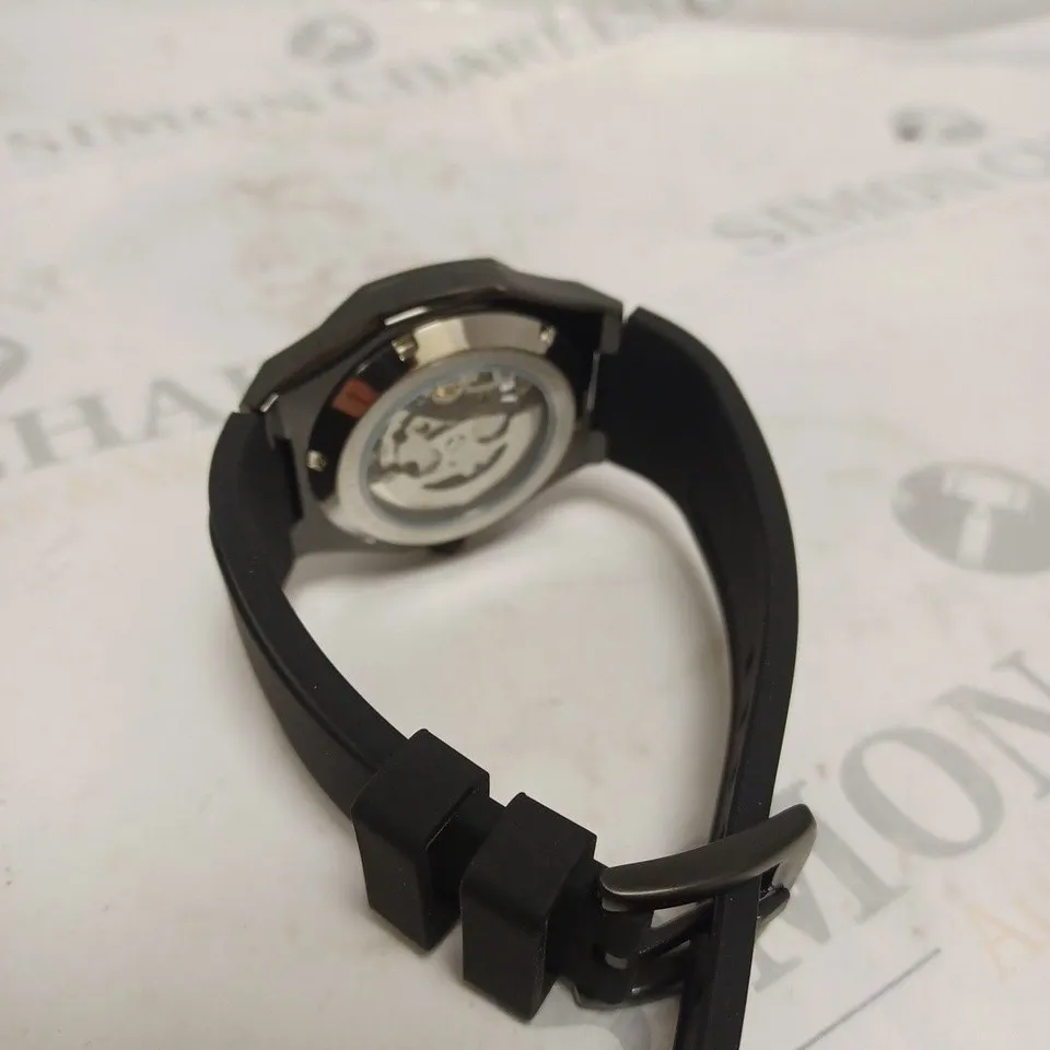 MENS EDISON AUTOMATIC WATCH - GLASS EXHIBITION BACK CASE - RUBBER STRAP