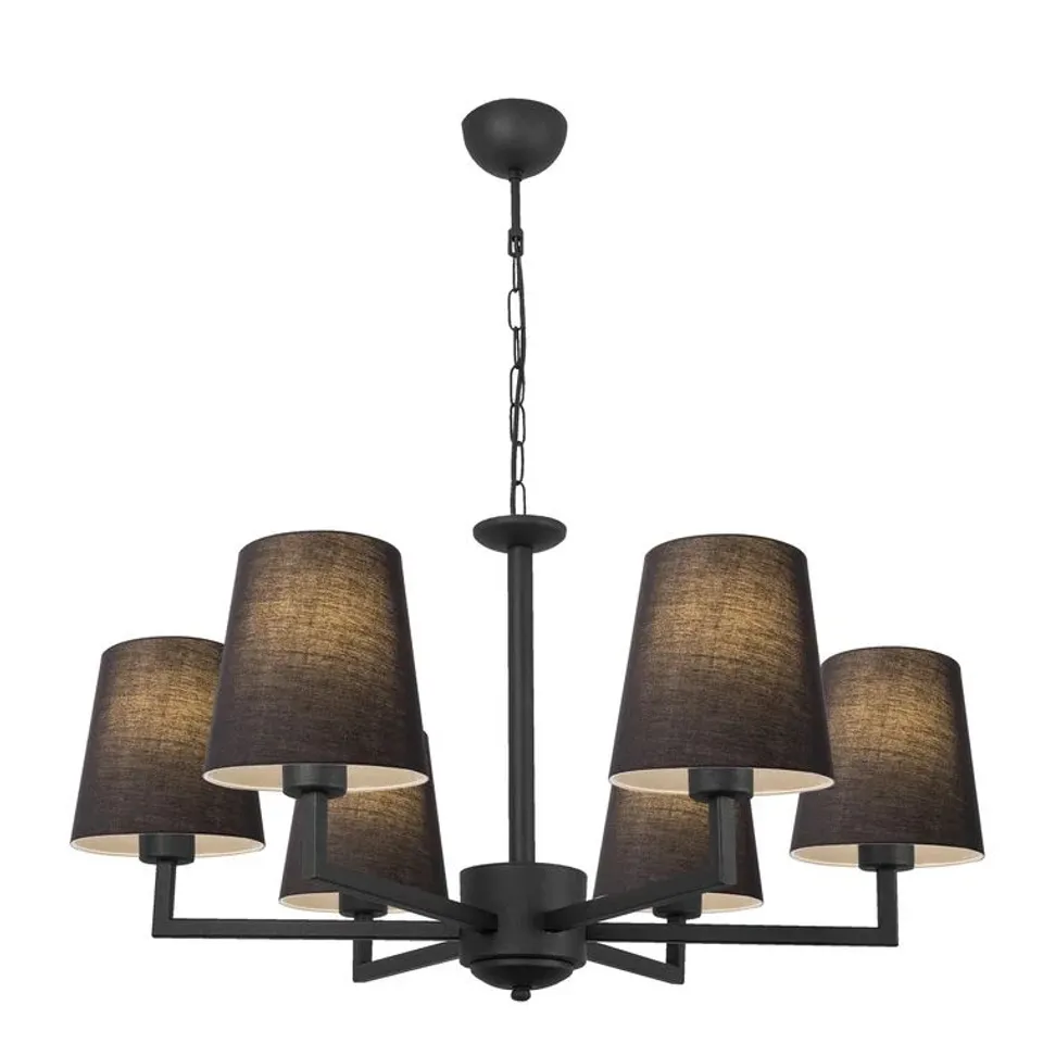 BOXED NOAH 6 LIGHT SHADED CHANDELIER FIXTURE IN BLACK