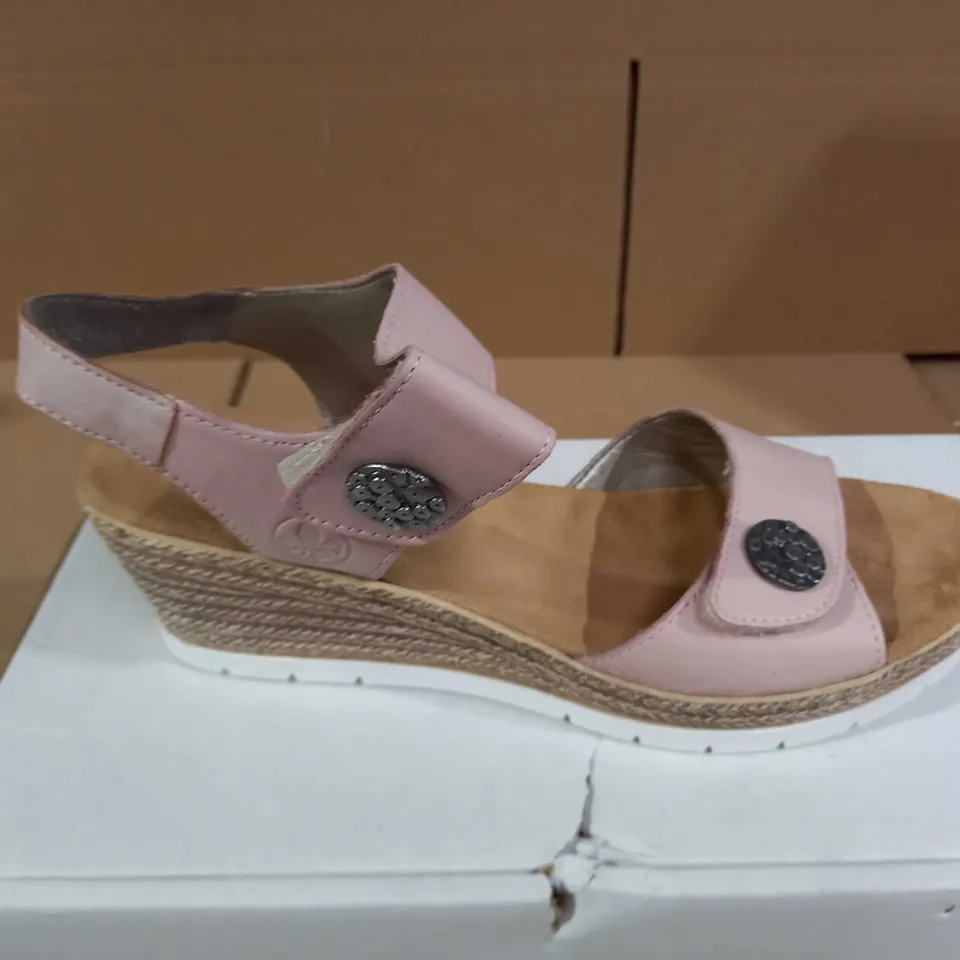 PAIR OF RIEKER SIZE 6 WEDGE BUTTON DETAIL PINK SANDALS