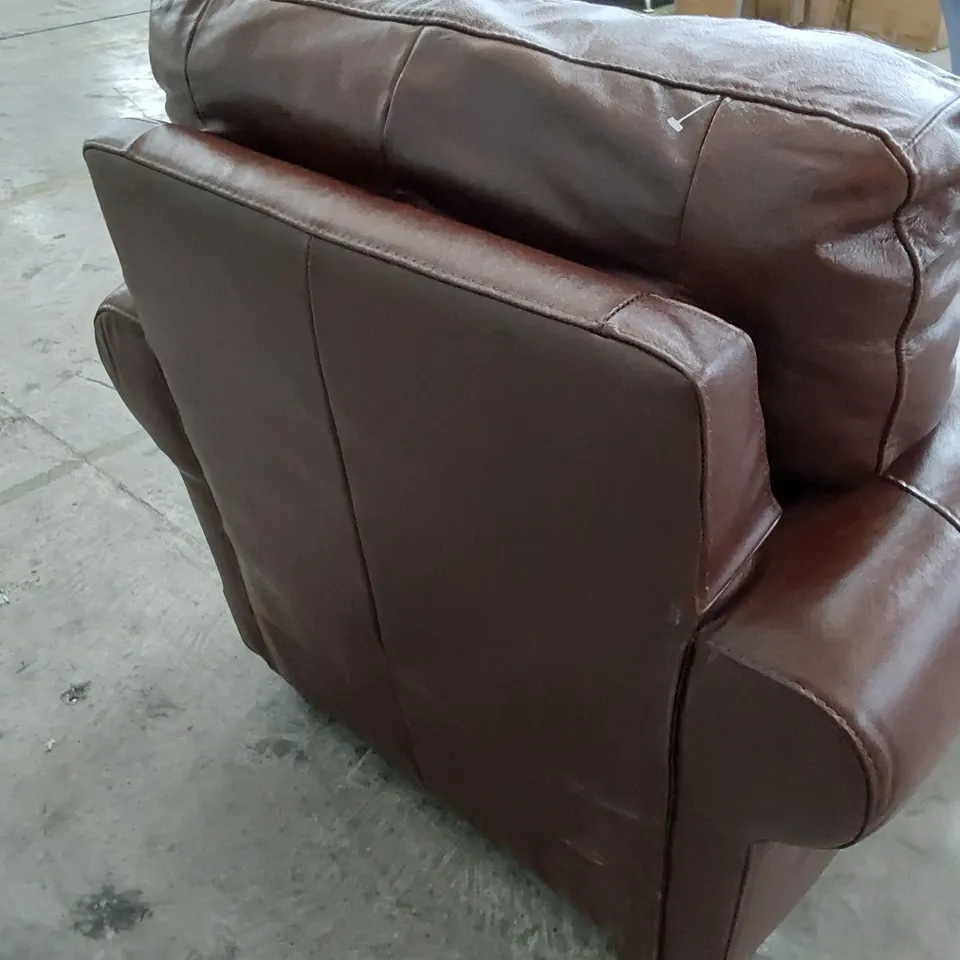 DESIGNER SCROLL ARM EASY CHAIR CHESTNUT LEATHER 