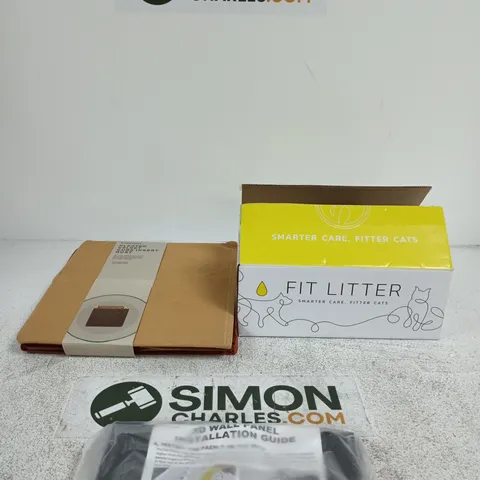 BOX OF APPROXIMATELY 7 ASSORTED ITEMS INCLUDING FIT LITTER, A 3D WALL PANEL AND A PLEATED VELVET CUBE INSERT