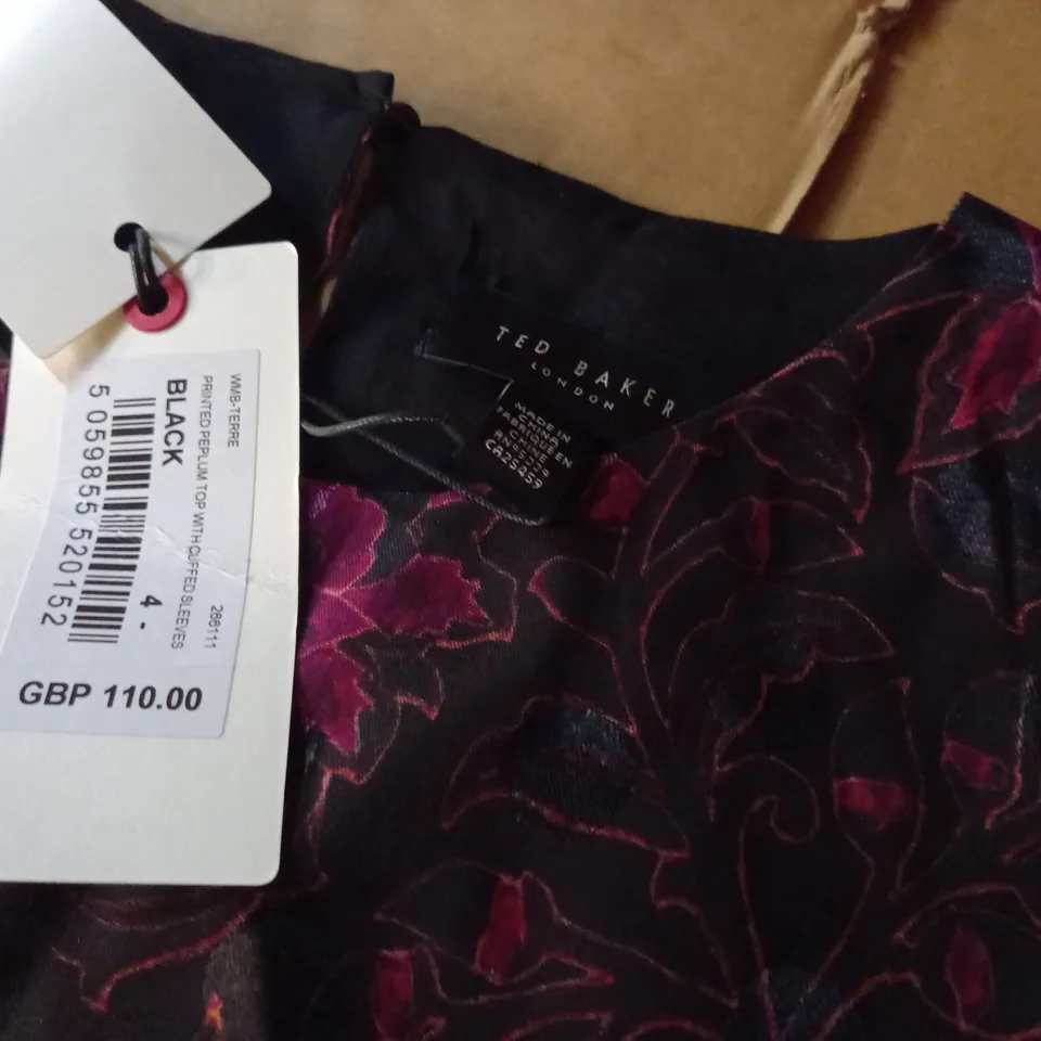 TED BAKER PRINTED PERPLUM TOP WITH CUFFED SLEEVES - 4