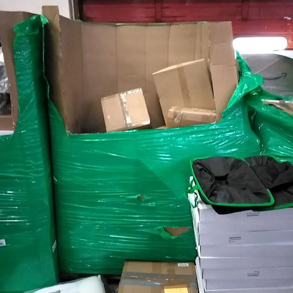 PALLET OF ASSORTED ITEMS TO INCLUDE: ECOVACS DEEBOT, MEMORY FOAM PILLOW, BACK CUSHION, REUSABLE GROCERY BAGS ETC ETC