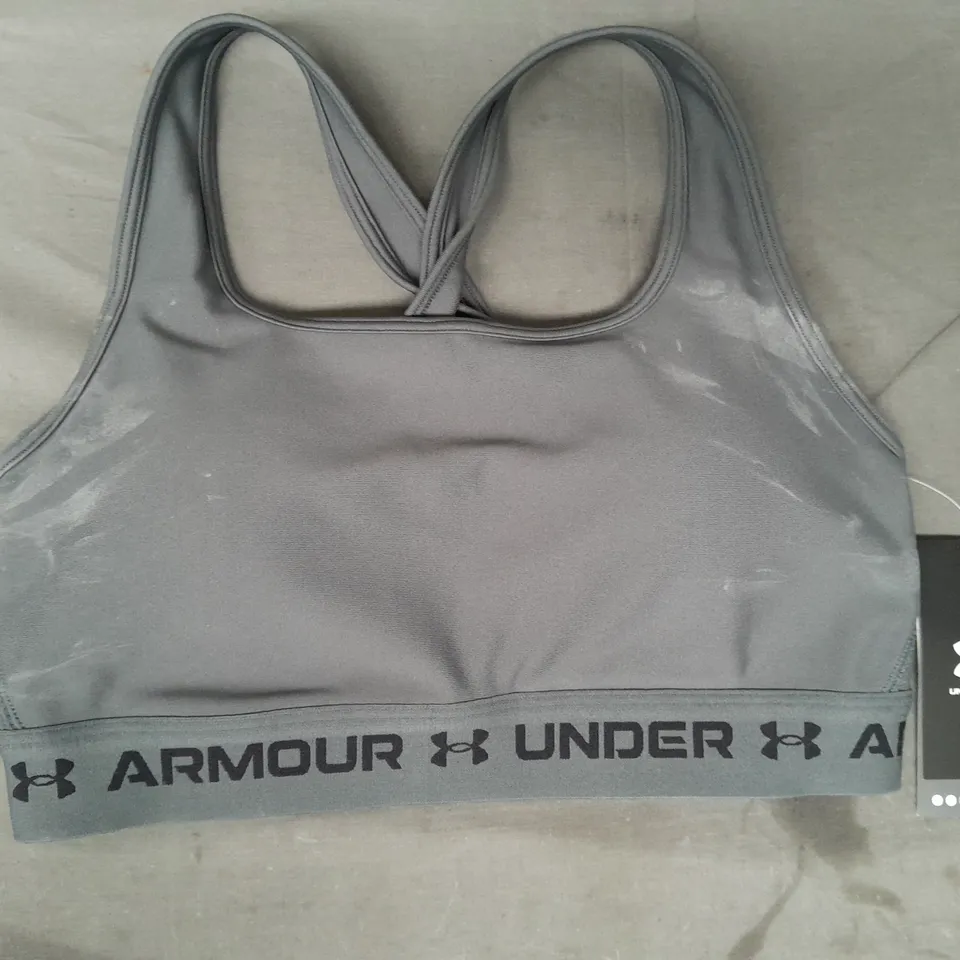 UNDER ARMOUR MID CROSSBACK BRA IN PITCH GREY SIZE 12 (MEDIUM)