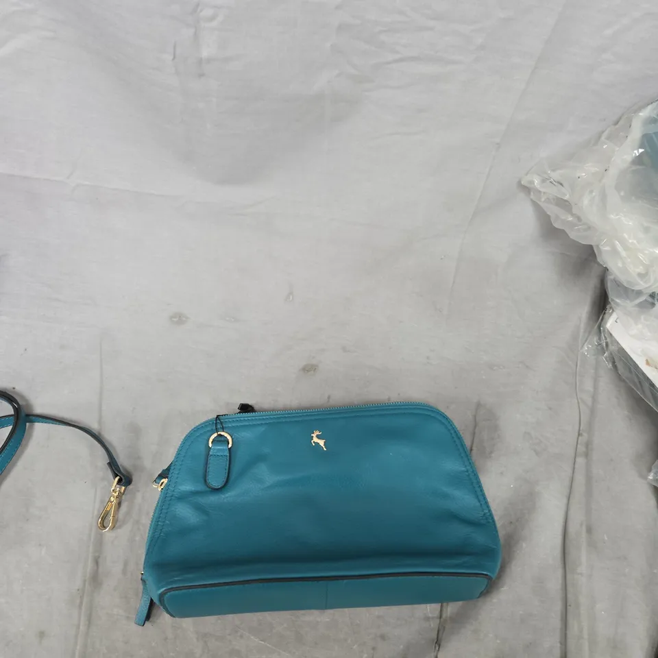 ASHWOOD REAL LEATHER TEAL LEATHER HANDBAG WITH GOLD-TONE HARDWARE