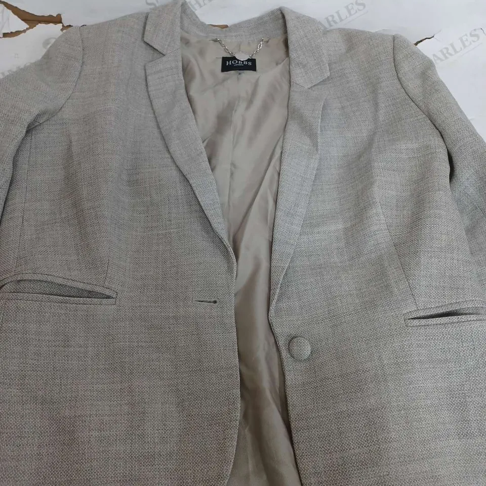 HOBBS LIGHT GREY TWILL BLAZER - SIZE 14