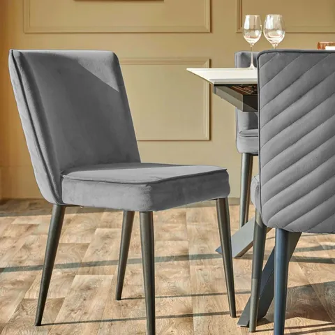 BOXED PAIR OF DANETTI SERENA DARK GREY VELVET DINING CHAIRS (1 BOX)