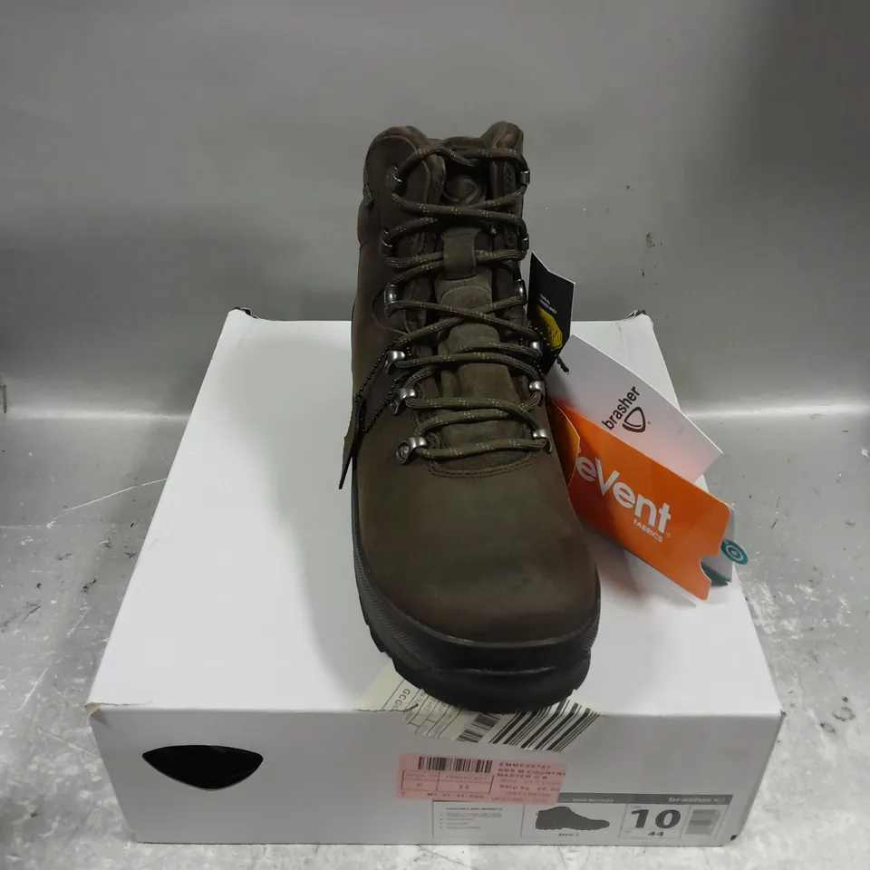 BOXED PAIR OF BRASHER WATERPROOF BOOTS IN BROWN SIZE UK 10