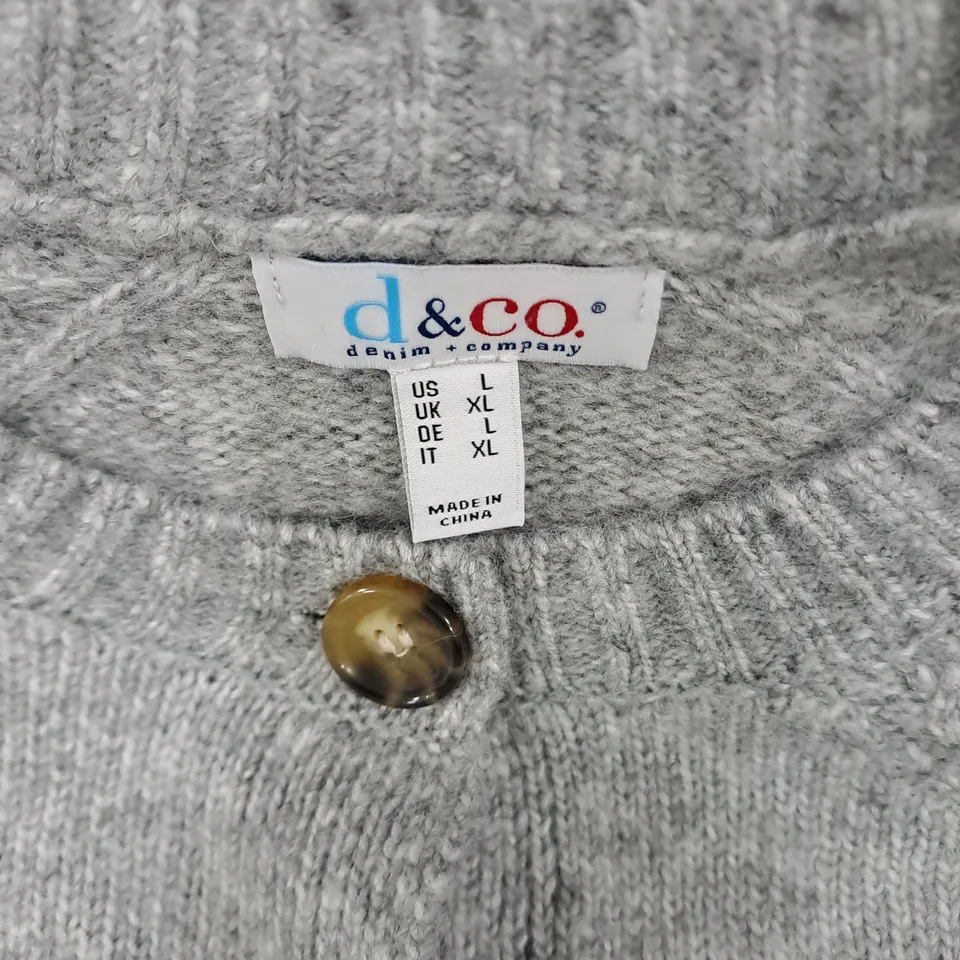 D&CO DENIM + COMPANY GREY KNIT CARDIGAN – SIZE XL (UK)