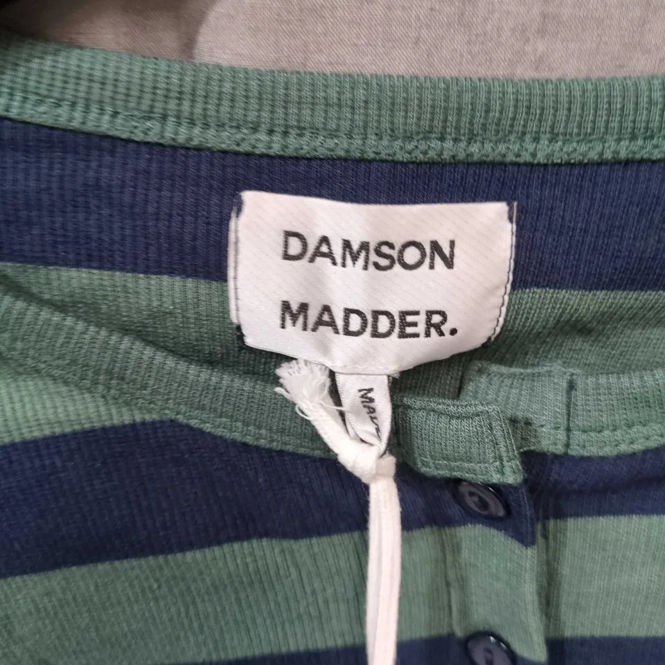 DAMSON MADDER SYBIL STRIPE CREW CARDIGAN – GREEN/NAVY STRIPE, UK SIZE 6