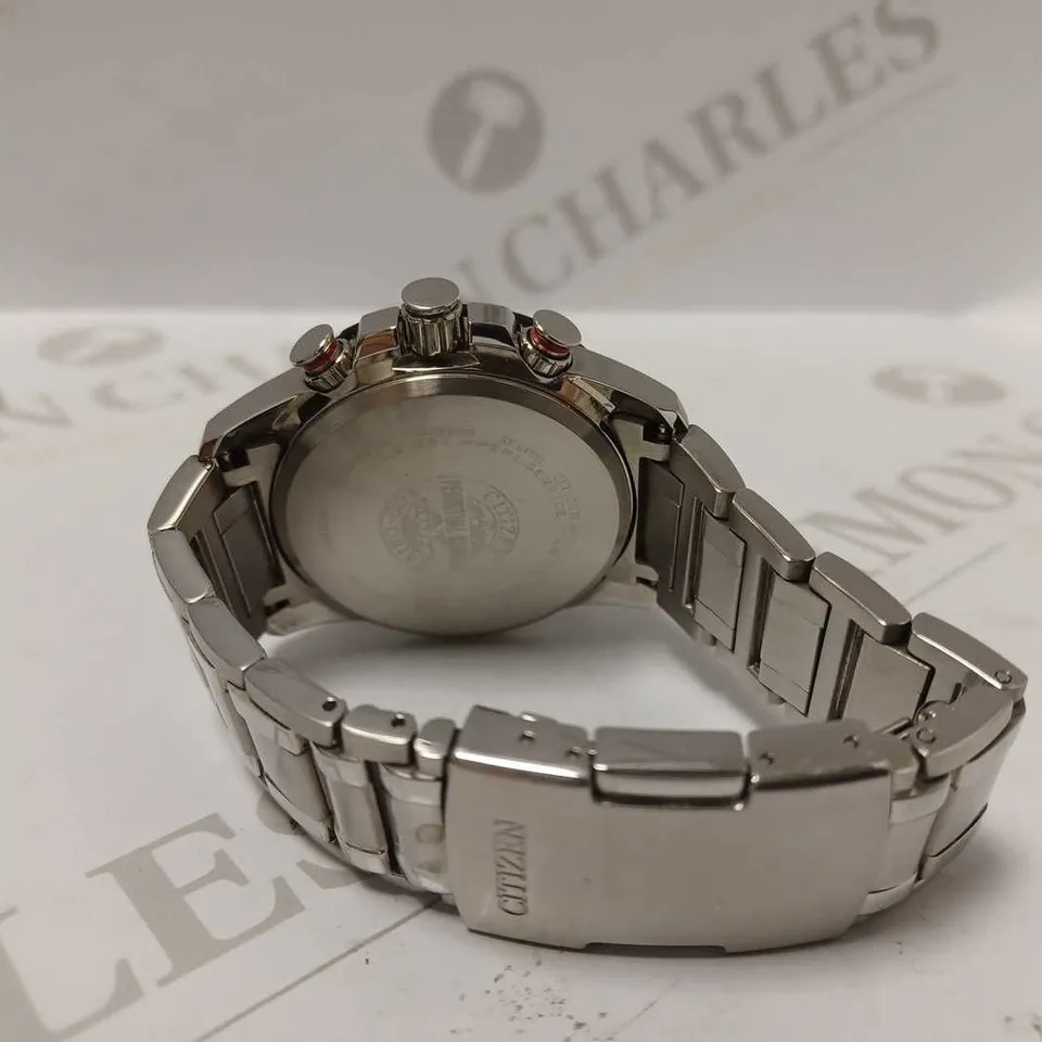CITIZEN ECO-DRIVE TACHYMETER TRIPLE DIAL SILVER BRACELET WRISTWATCH 