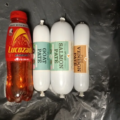 APPROXIMATELY 10 ASSORTED FOOD AND DRINK ITEMS TO INCLUDE LUCOZADE, PURE VENISON PATΓ, ETC