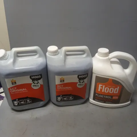 3 HOUSEHOLD ITEMS TO INCLUDE ACT ORIGINAL TOILET CLEANER X2, AND FLOOD FLOETROL 