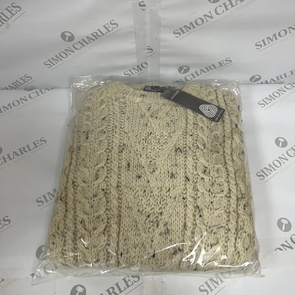 10 AS NEW BAGGED PURE WOOL ROUND NECK CABLE KNIT SWEATSHIRTS IN BEIGE IN VARIOUS SIZES