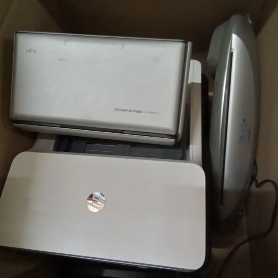 BOX OF ASSORTED ITEMS INCLUDING HP PRINTER, SCANSNAP S1500 AND REXEL LAMINATOR