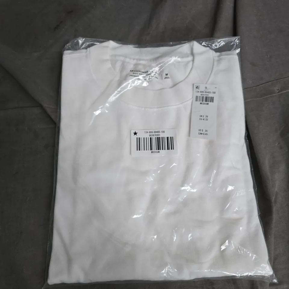 ABERCROMBIE & FITCH SOFT A&F COLLECTION PREMIUM HEAVYWEIGHT TEE CROPPED FIT – WHITE, UK M (US M)
