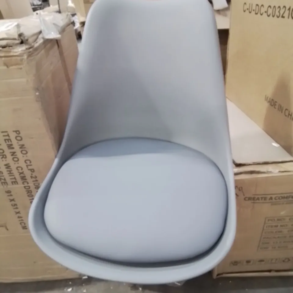 BOXED UNBRANDED PLASTIC PADDED DINING CHAIR IN GREY