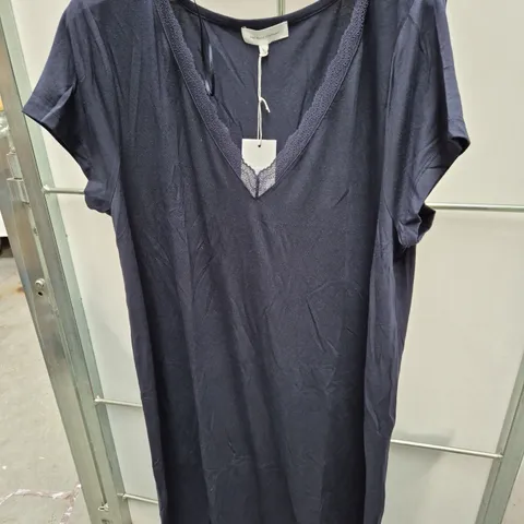 THE WHITE COMPANY NAVY NIGHTDRESS WITH LACE TRIM – SIZE L (LARGE)