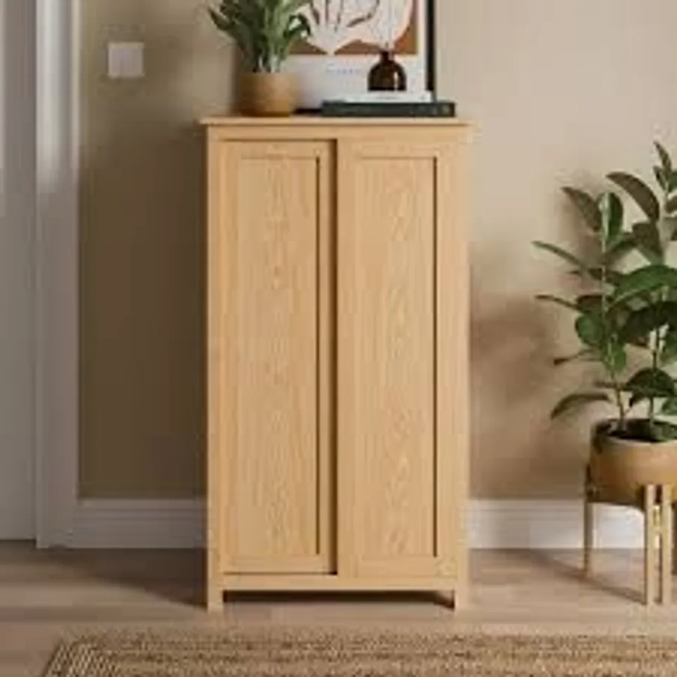 BOXED ELOISE SLIDING SHOE STORAGE CABINET - LIGHT OAK (1 BOX)
