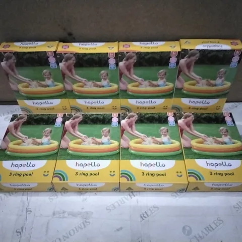 8x BRAND NEW BOXED HAPELLO 3 RING SWIMMING POOLS - APPROXIMATELY 91CM D