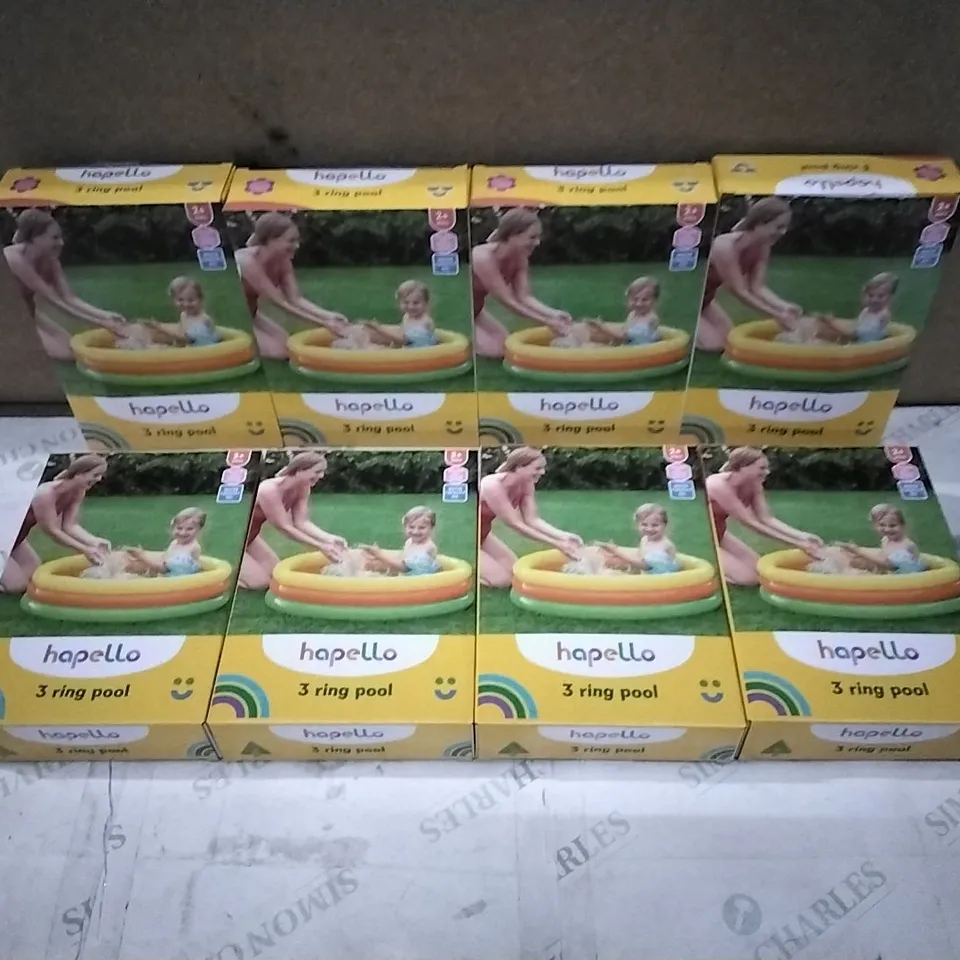 8x BRAND NEW BOXED HAPELLO 3 RING SWIMMING POOLS - APPROXIMATELY 91CM D