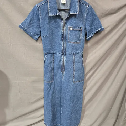 LUCY YAK DENIM SHORT-SLEEVE JUMPSUIT FOR WOMEN, UK 10, 100% ORGANIC COTTON, ZIP-FRONT