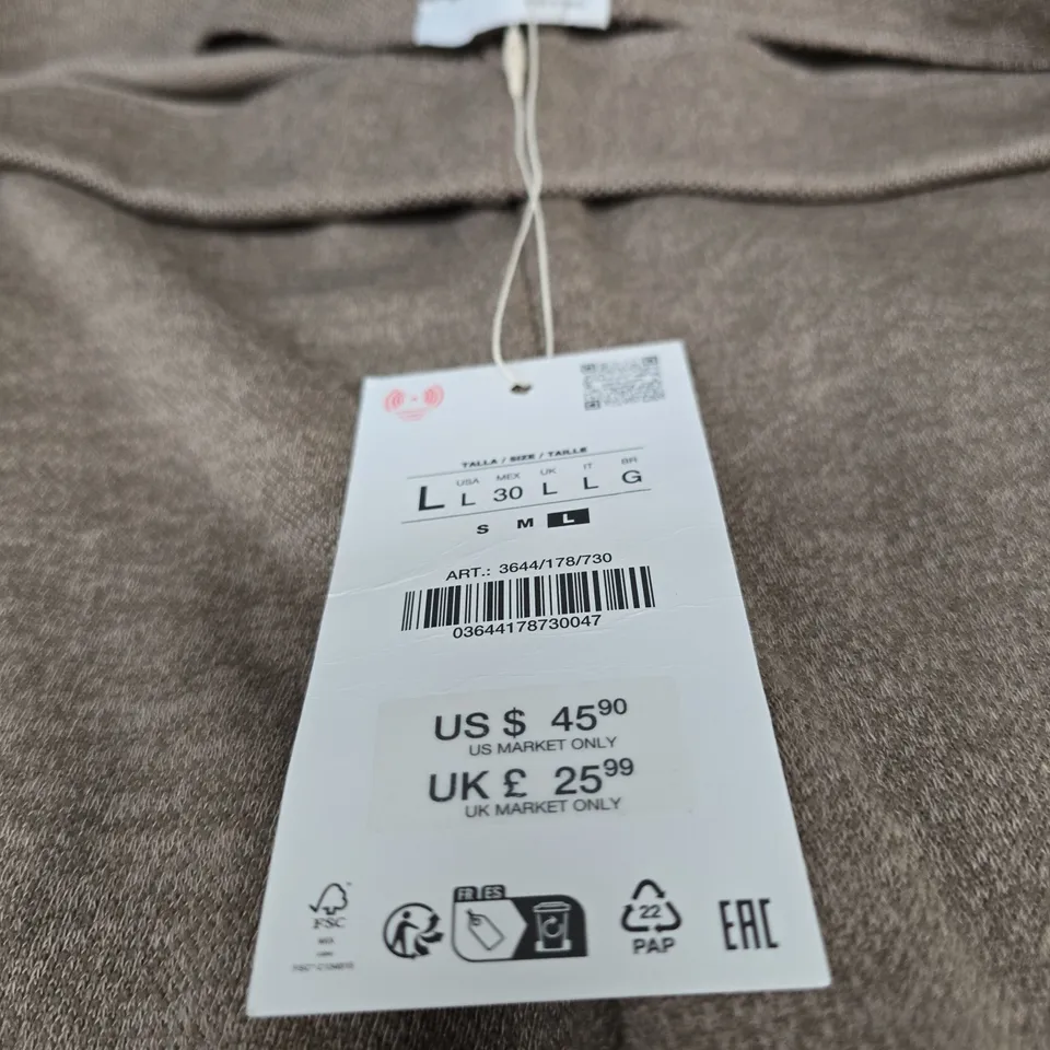 ZARA WOMEN’S KNIT TROUSERS – TAUPE/BROWN, UK SIZE L