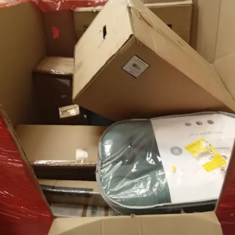PALLET OF ASSORTED HOUSEHOLD GOODS AND PRODUCTS TO INCLUDE; AIR COOLER, PLASTIC PLANTER, INFANT LOUNGER CUSHION ETC